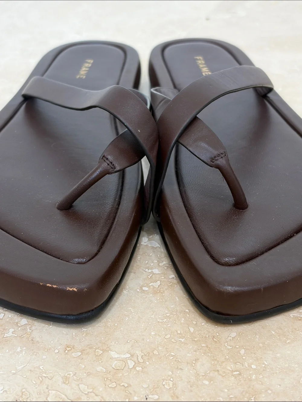 Frame Le Montauk Chocolate Brown Leather Cross Sandals Size 38